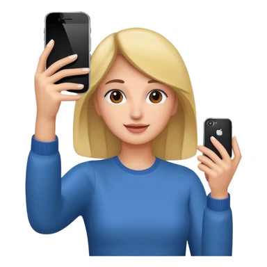  woman holding her phone having selfie sticker
