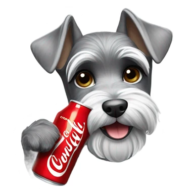 A miniature schnauzer drinking a Coca-Cola sticker