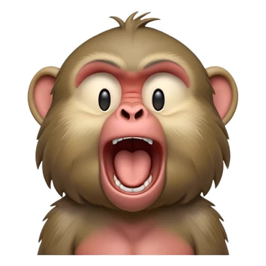 Cinematic Realistic Cute Yawning Baboon Portrait Emoji, Head tilted slightly with a dramatic, wide-open yawn, showcasing a soft, textured face with gently drooping features and half-closed, drowsy eyes, rendered with lifelike natural detail and warm shadows, high shine, relaxed yet expressive, styled with a dash of wild charm, soft glowing outline, capturing the essence of a sleepy yet affectionate baboon that appears ready to stretch out for a hearty nap! sticker