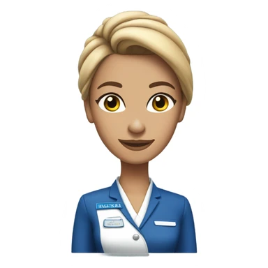 Tan skin flight attendant with hair in a bun blue uniform sticker
