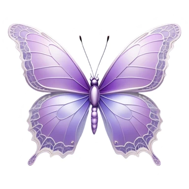  A beautiful, aesthetically pleasing butterfly with lilac and ice-purple wings, with an intricate lace-like pattern around the edges and subtle iridescent accents that shimmer in the light. The wings should have a gradient effect, going from a delicate lilac at the base to a deep ice-purple at the tips. The body of the butterfly should be slender and elegant, with delicate silver details to enhance its ethereal appearance. sticker