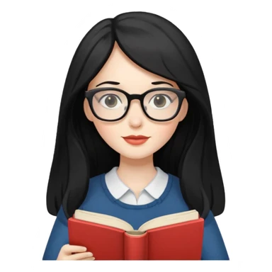 long black haired women with book with optical sticker