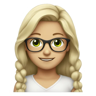 smiling girl with glasses and GREEN EYES sticker