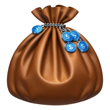 brown money bag with blue coins inside sticker