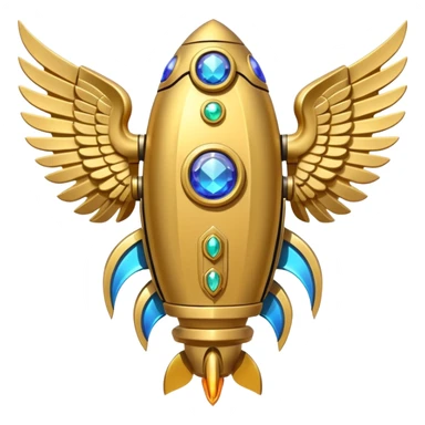 gold ancient wide jetpack with extremely wide rocket wings and gemstone inlays, back view, no fire sticker