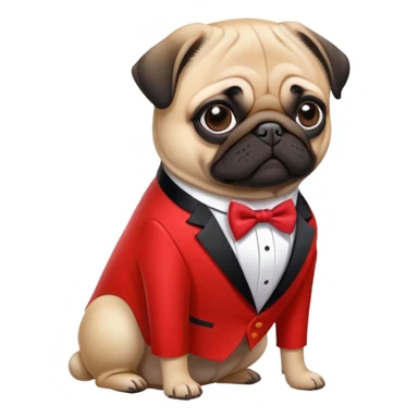 pug dog wearing a vermillion tuxedo sticker
