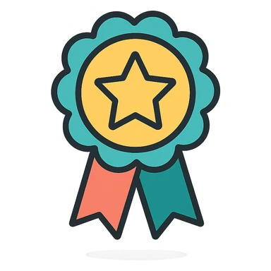 vector icon of a most popular award badge with gold and colorful elements, elegant and minimalist flat design, isolated on white background, 2D flat vector, trending icon look, soft shadows, no text, perfect for commercial use, icon style, variation 1 sticker