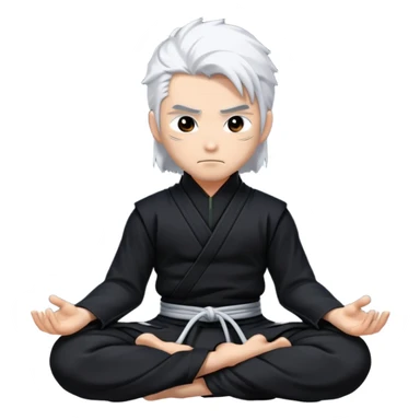 Gabimaru the Hollow, meditating, white hair, black ninja attire, calm face, sitting pose sticker