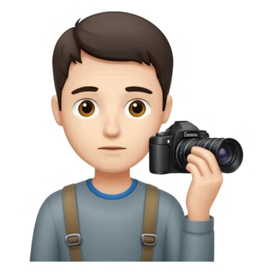 “A photographer sits quietly, camera in hand, lost in deep worries that even his lens can’t capture.” sticker