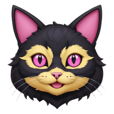 image friend from deltarune, a cat with a pink eye and a yellow eye, and black fur and pointy ears smiling sticker