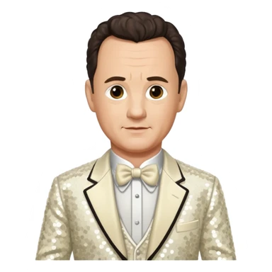 Tom Hanks with dark brown hair, ivory sequin outfit sticker