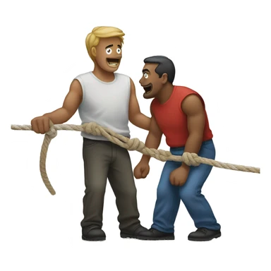 tug-of-war standing with rope in between 2 men  sticker