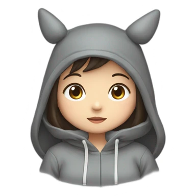 Fille Brune avec un sweat-capuche Totoro gris foncé avec les rond clair de Totoro sur ventre  sticker