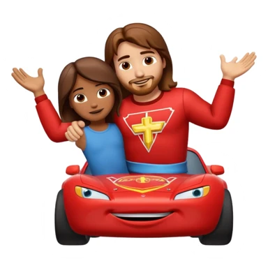Lightning McQueen with arms and legs hugging Jesus sticker