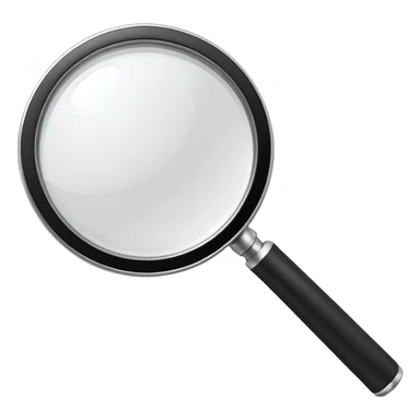 A 3D rendered magnifying glass, tilted right, frosted glass lens, in black and white, subtle shadows, background, high detail, cinematic lighting, app icon style

 sticker