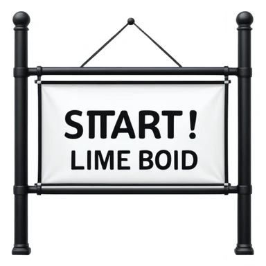 line with banner above saying start sticker