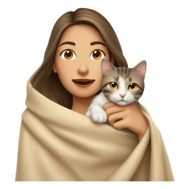 pretty woman petting cat in beige blanket sticker