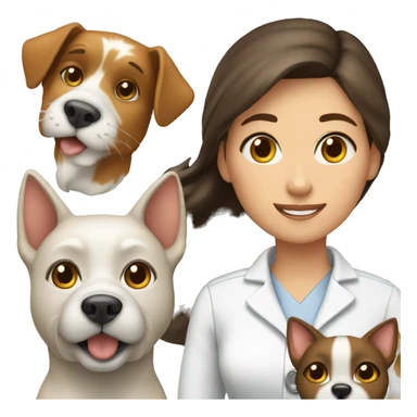 Brunette female vet with a cat and a dog sticker