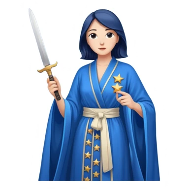 An upright Europe (a tall woman), wearing a blue, flowing robe with stars on the hem, and behind her stands Chancellor Merz, holding a knife toward her back sticker