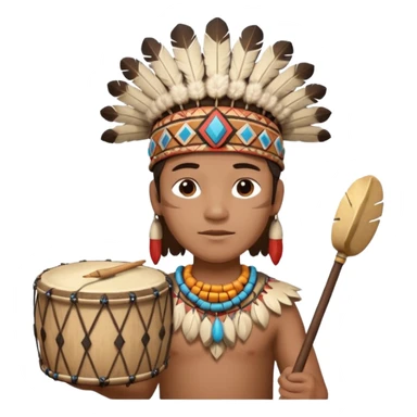 A young chief apprentice wearing a small headdress, gripping a ceremonial drum.
 sticker