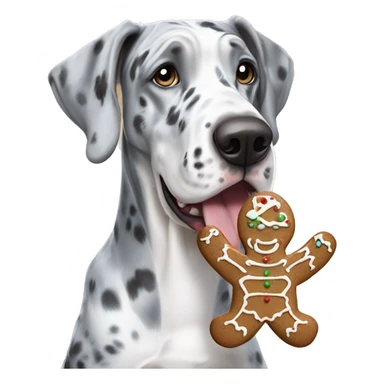 Blue Merle Great Dane eating gingerbread man sticker