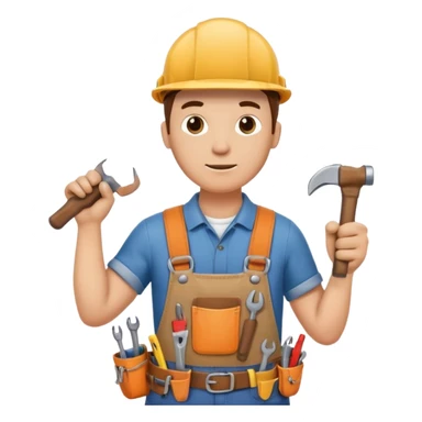 a handyman holding a wrench in this right hand and a hammer in his left hand sticker