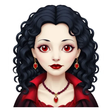 old Vampire lady Pale queen with ruby necklace, curly black long hair sticker