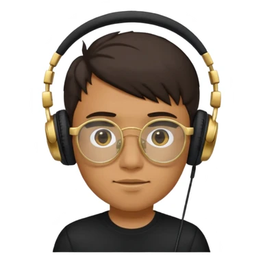 Un chico usando una camisa negra y audífonos, junto con sus lentes puestos de marco dorado. Diciendo GG arriba de su cabeza! sticker