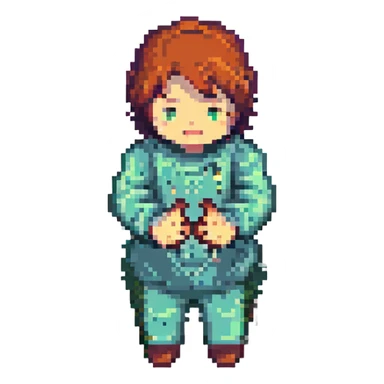 person pawing with hands like an excited dog, lively, pixel art style sticker