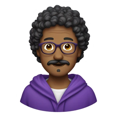 Mnn with round glasses and curly mustache in a violet hooded robe thinki sticker
