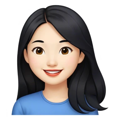 Long hair asian girl smiling lips smirking sideways sticker