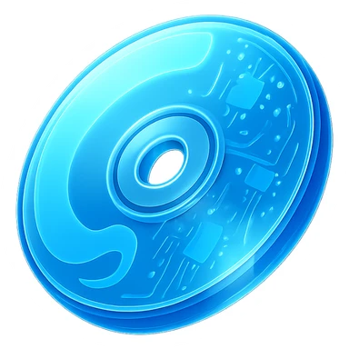 A minimalist CD disc with abstract pattern, glowing effect, blue color sticker