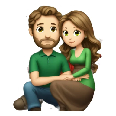 A guy sitting on top of a Christmas tree, kissing the most beautiful lady in the planet and she has brown hair and green eyes and is wearing a very pretty Christmas dress and she is pregnant sticker