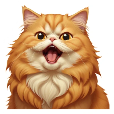 Cinematic Derpy Grumpy Comical Orange Persian Cat Portrait Emoji, Head tilted playfully with an adorably awkward yawning expression, fluffy orange fur with soft cream and golden undertones, Simplified yet hilariously derpy features, highly detailed, glowing with a warm but slightly confused glow, high shine, a mix of lazy and clueless, stylized with a touch of whimsy, bright but with a completely derpy and grumpy face, soft glowing outline, capturing the essence of a quirky yet chubby, grumpy kitty, so endearing it feels like it could stretch out of the screen and demand attention with its wonderfully derpy charm while yawning! sticker