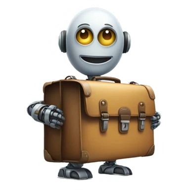 happy robot holds briefcase sticker