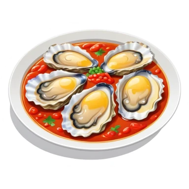 Fujian oyster omelette with red sauce, simplified emoji style with bold outlines and bright colors, cartoon style Xiamen street food sticker