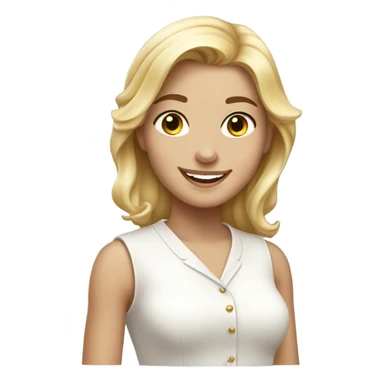 smiling girl with blonde hair classy white outfit freckle face sticker