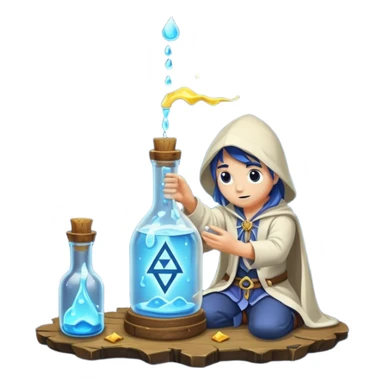 human rune alchemist catching dripping moonlight in bottle sticker