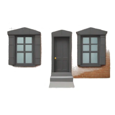 house made of bricks, with dark grey windows and roof with a tree  sticker