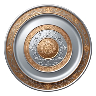 Silver and bronze painting icon, hand-painted silver and bronze objects such as plates or decorative pieces, intricate designs with enamel paints, visible fine paintbrush and metal surface, shining metallic finishes, no finished artwork, just the painting process, minimalistic style, clean lines, transparent background. sticker