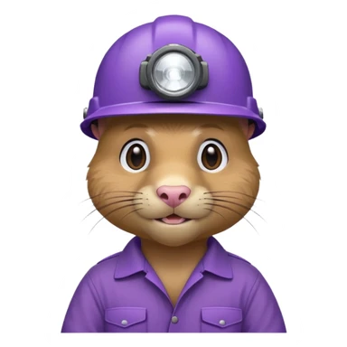 a mole rat, purple helmet, headlamp, worker cloth sticker
