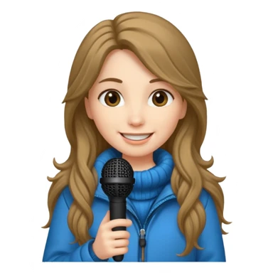 long haired woman with winter clothes holding microphone sticker