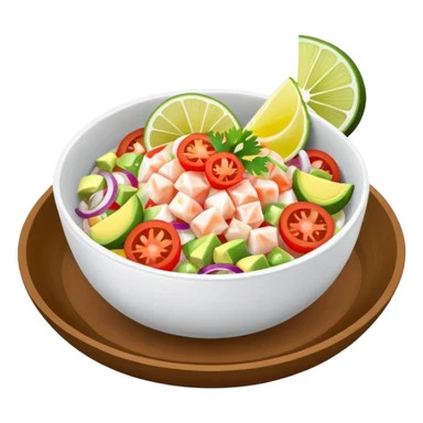 Mexican fish ceviche with lemon and sliced tomato, avocado and onion in a small bowl, fresh and colorful sticker