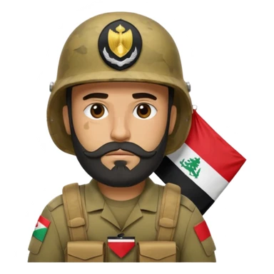 A tired, swarthy Iraqi soldier with a beard, an Iraqi flag on his helmet, a sad expression and bags under his eyes sticker