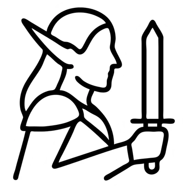elven warrior, stylized simple black outline icon, graceful silhouette, no fill sticker
