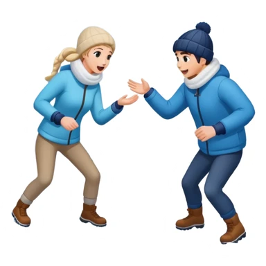 two people playing a snowball fight, simple, expressive faces, winter theme sticker