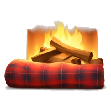 Emoji of a cozy plaid folded by the fireplace with soft light and light warmth. Calm colors, simple shape and texture sticker