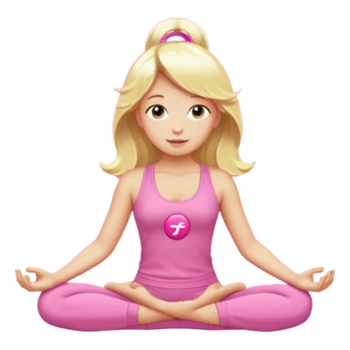 angelic blonde girl in light pink yoga outfit pushing "F U C K" pink button  sticker