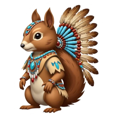 Full Robotic squirrel wearing native American regalia with feathers and beads sticker