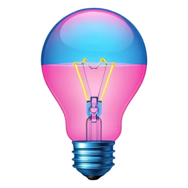 neon lightbulb, glowing blue and pink, soft glossy highlight, modern minimal shape sticker
